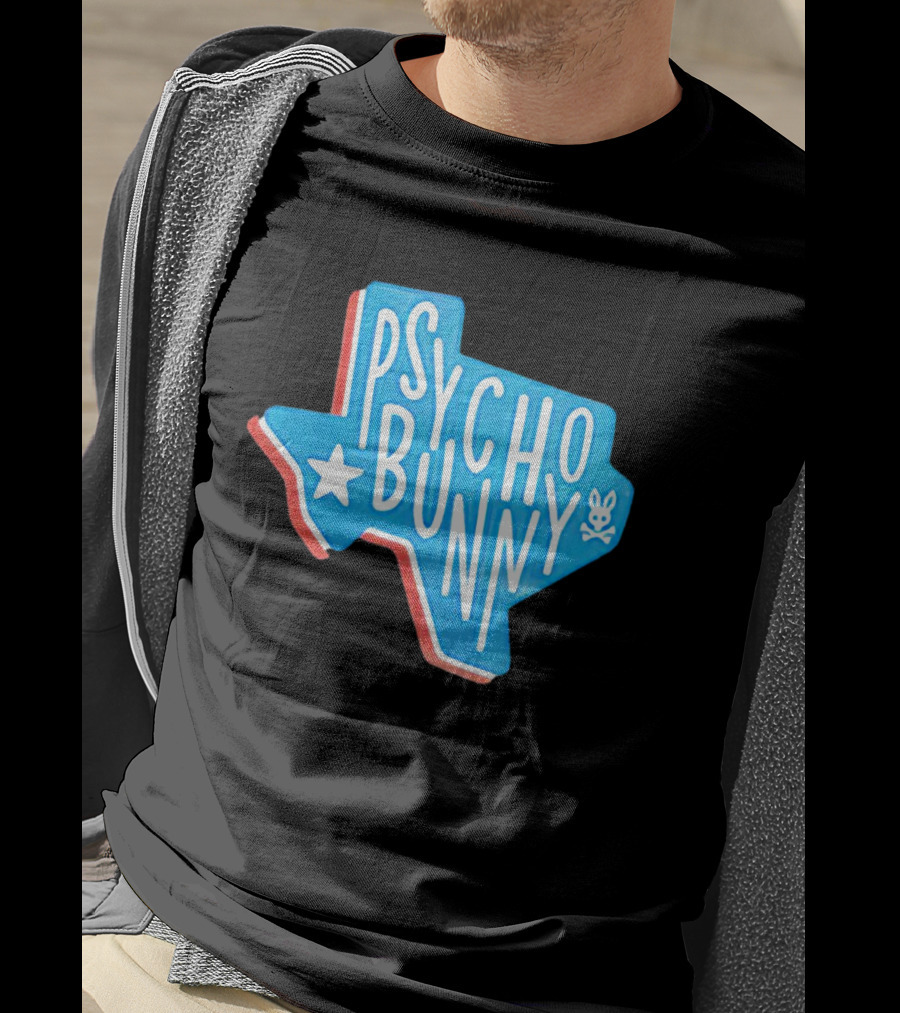 Psycho Bunny Texas State Blue Red Star Skull T-Shirt