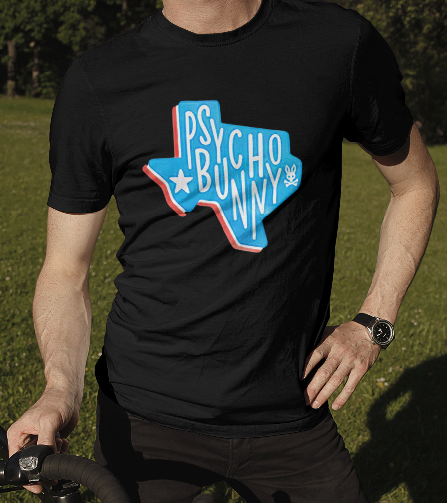 Psycho Bunny Texas State Blue Red Star Skull T-Shirt