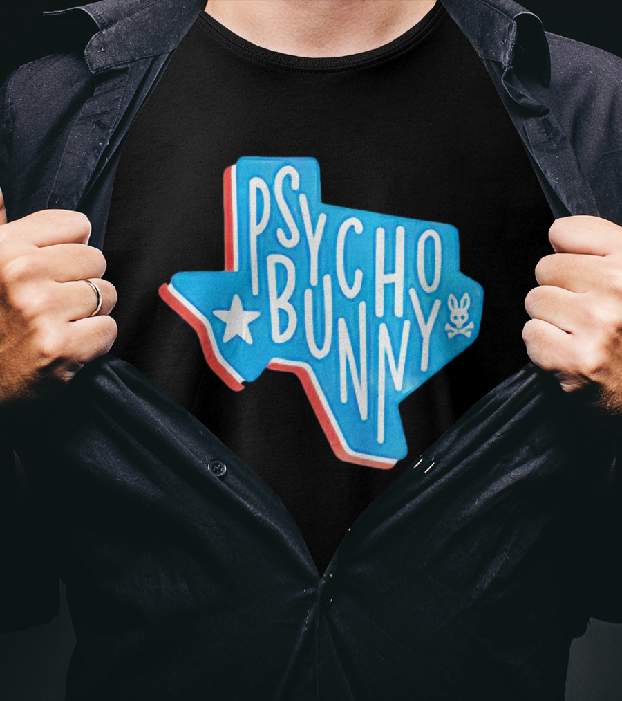 Psycho Bunny Texas State Blue Red Star Skull T-Shirt