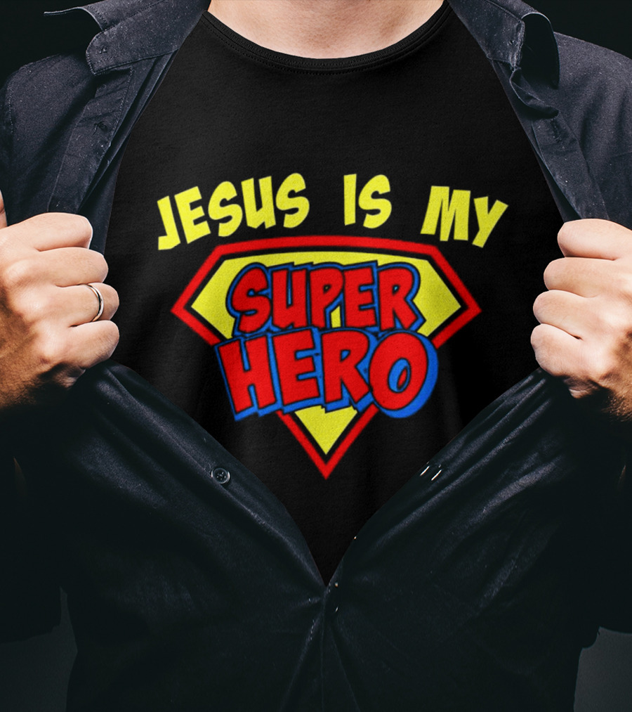 Jesus Is My Superhero Shield Emblem T-Shirt