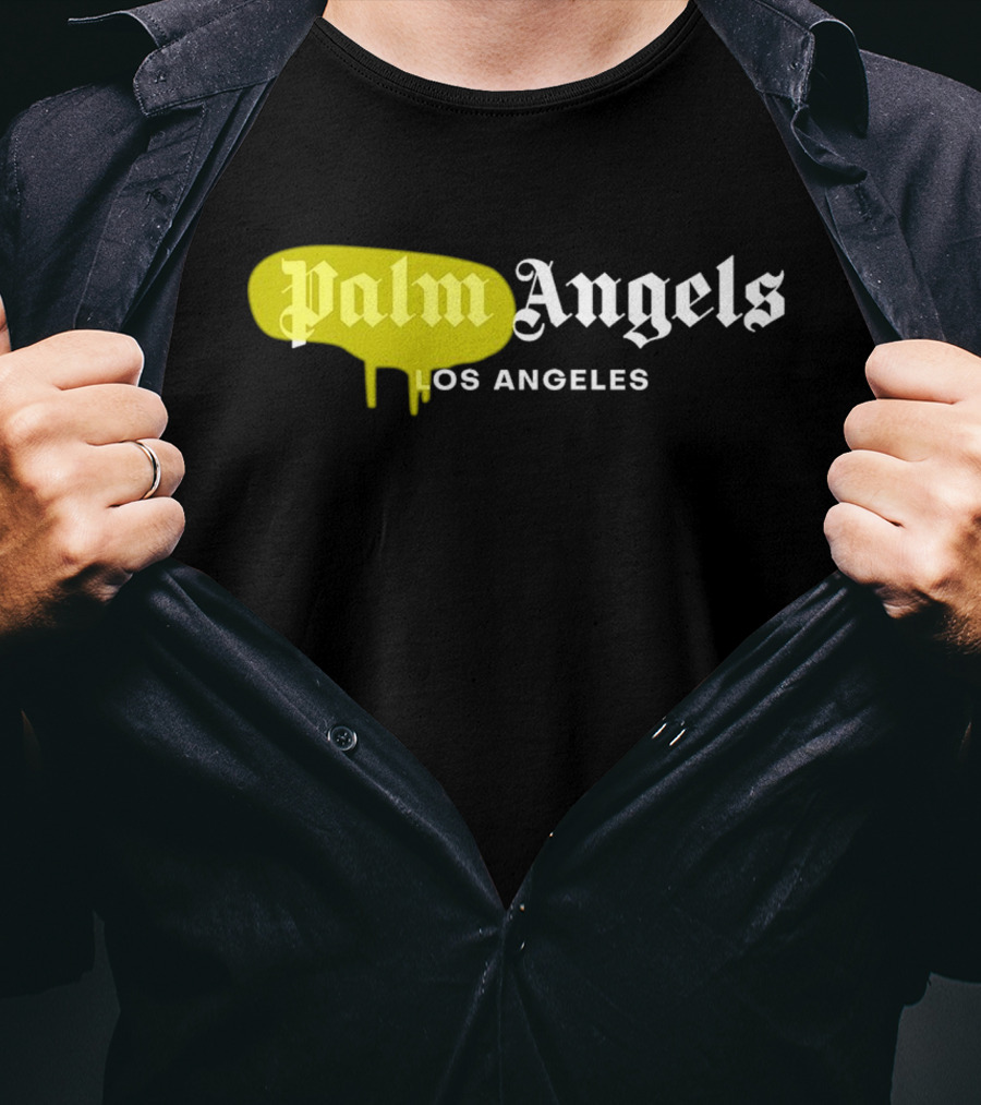 Palm Angels Los Angeles Yellow Paint Drip Text T-Shirt