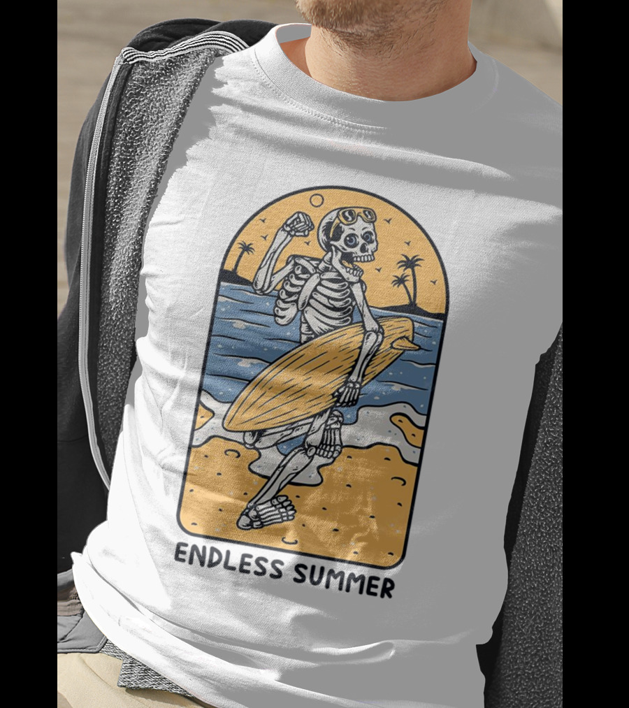 Skeleton Surfer Endless Summer Beach Vibes T-Shirt