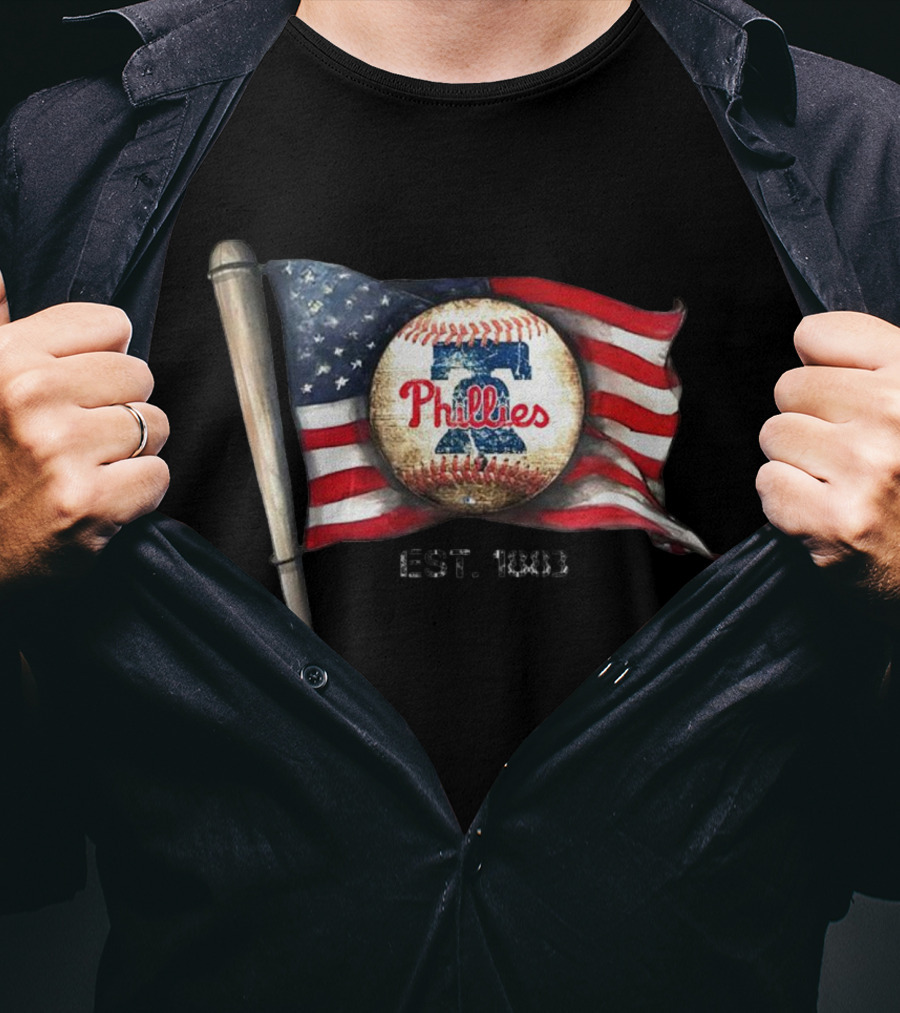 Phillies Est. 1883 American Flag Baseball Bat T-Shirt
