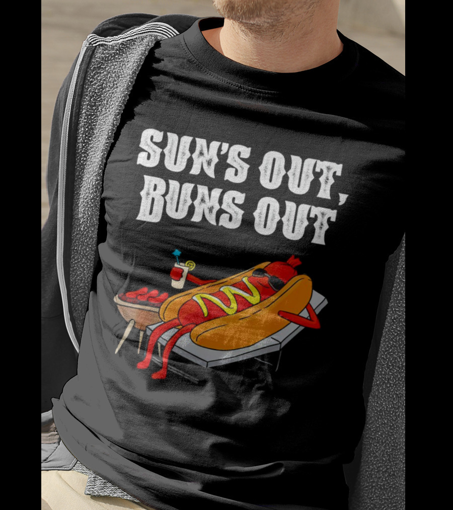 Sun's Out Buns Out Hot Dog Relaxing With Drink T-Shirt