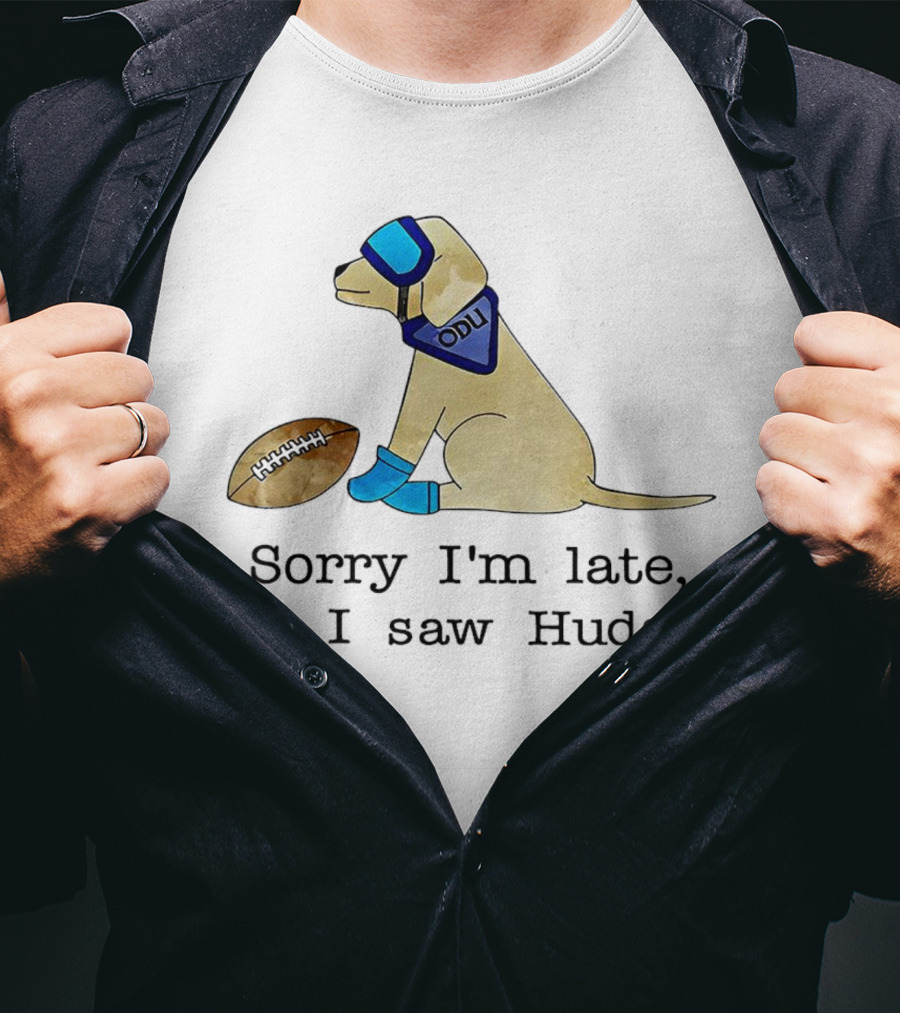 Sorry I’m Late But I Saw Hudson Dog With Football And Blue Accessories T-Shirt