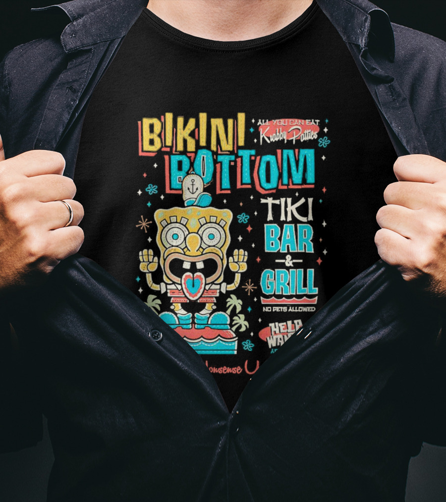 Bikini Bottom Tiki Bar And Grill Nautical Nonsense Under The Sea Help Wanted SpongeBob SquarePants Krabby Patties T-Shirt