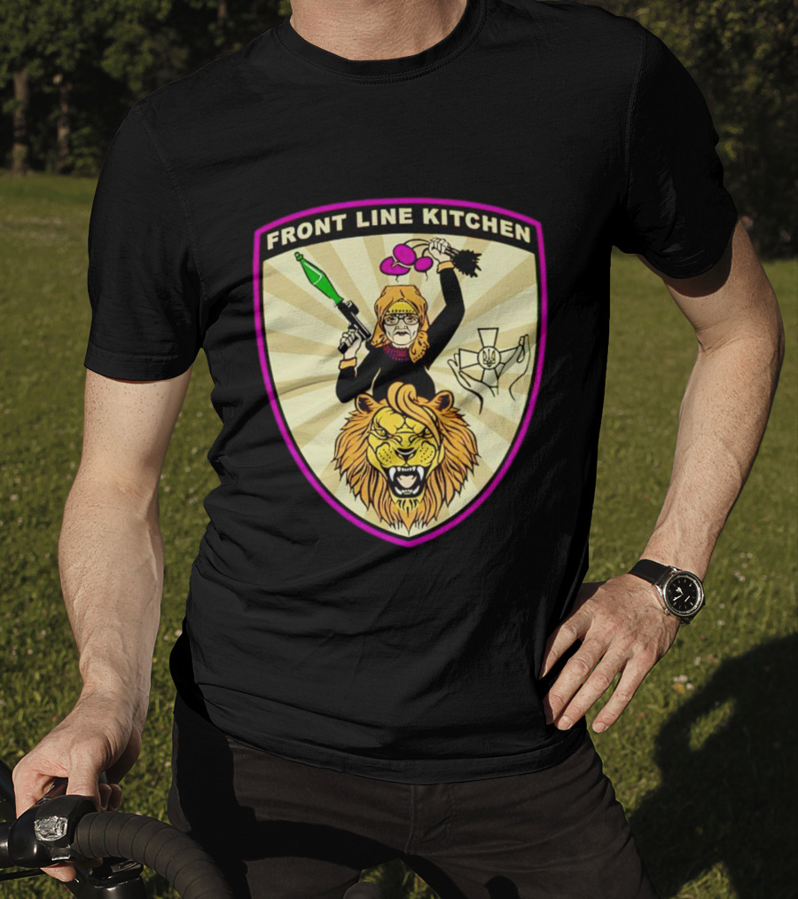 Front Line Kitchen Warrior With Viking Helmet And Lion Emblem T-Shirt