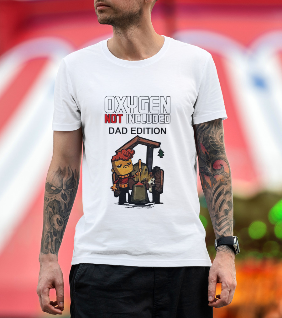 Oxygen Not Included Dad Edition Cartoon Character With Tool and Machine T-Shirt
