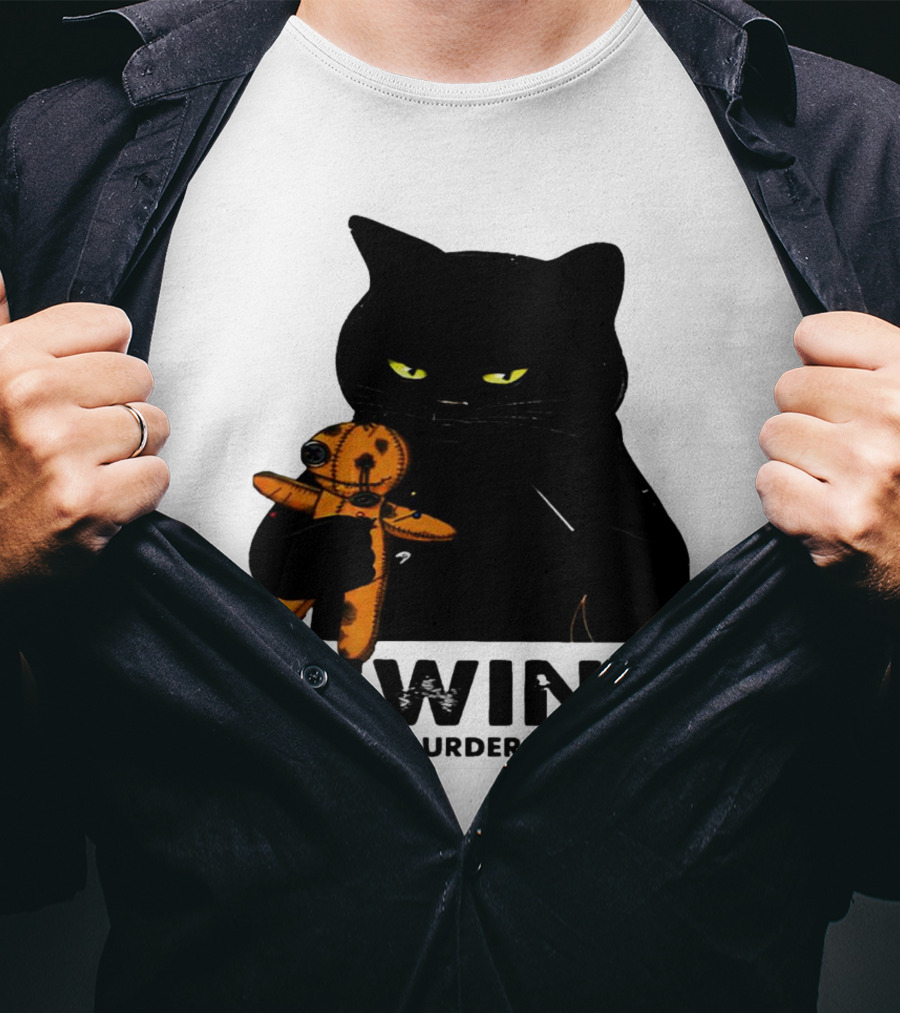 Black Cat Sewing Because Murder Is Wrong T-Shirt