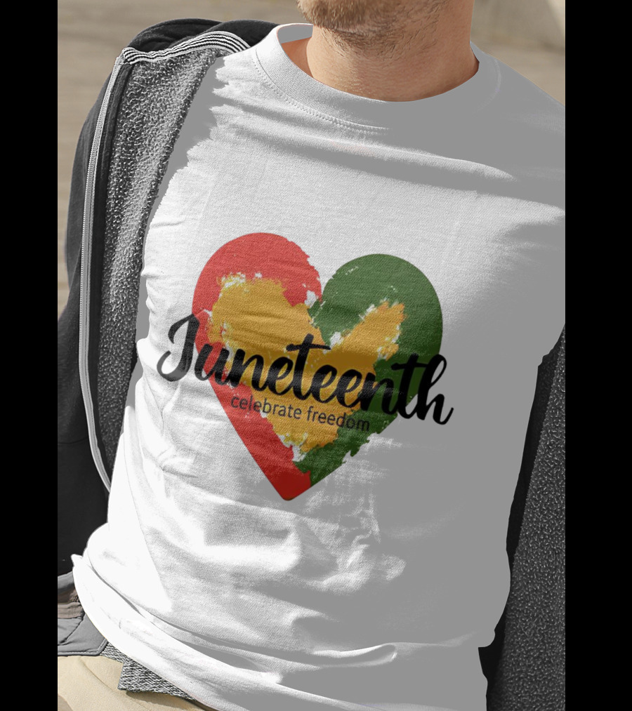 Juneteenth Celebrate Freedom Heart With Red Yellow Green Colors T-Shirt