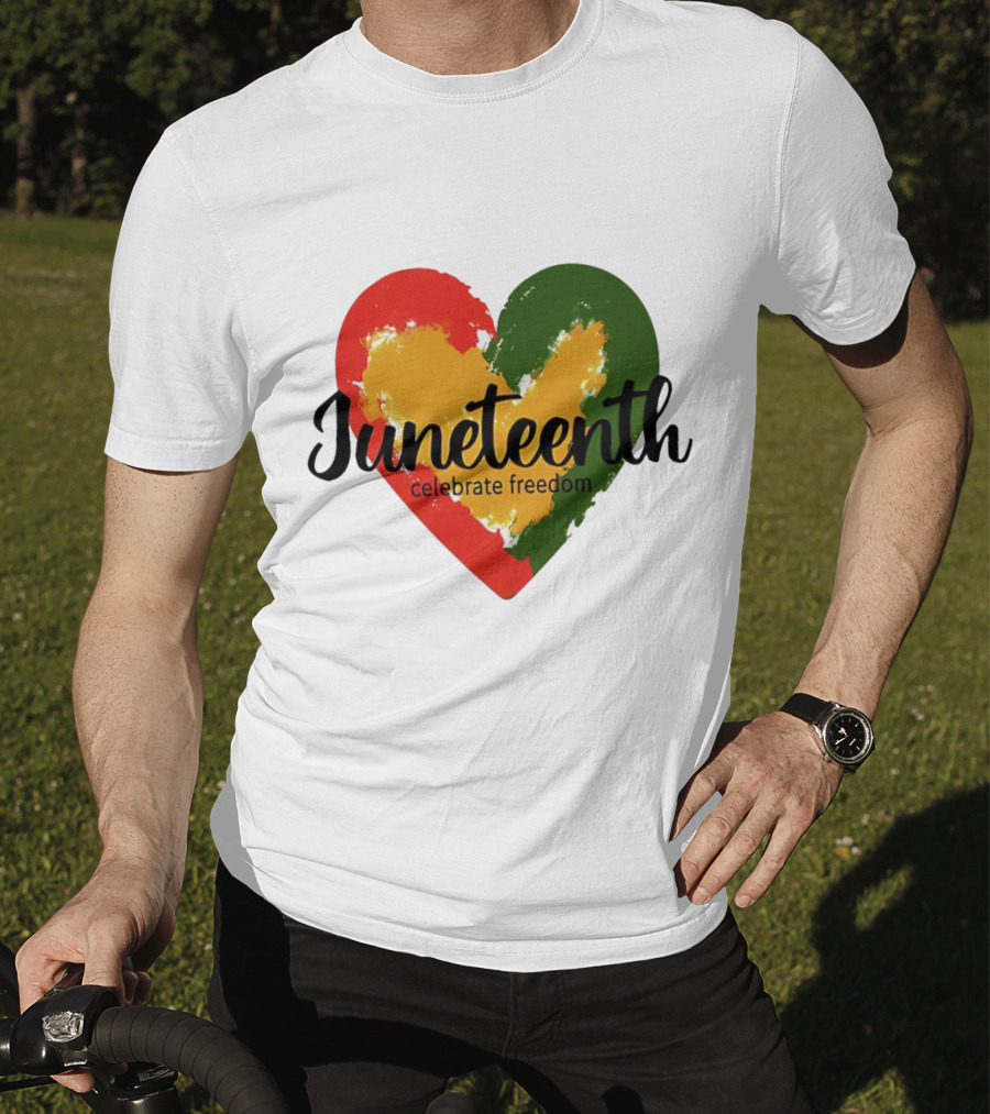 Juneteenth Celebrate Freedom Heart With Red Yellow Green Colors T-Shirt