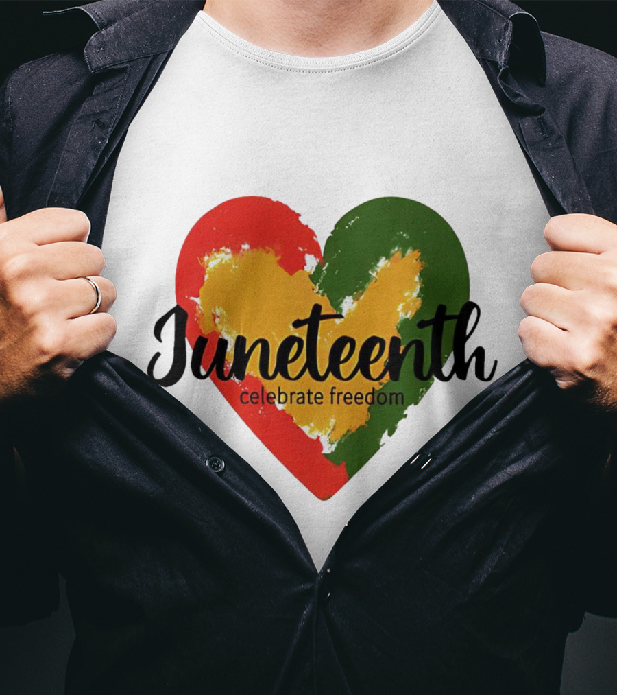 Juneteenth Celebrate Freedom Heart With Red Yellow Green Colors T-Shirt