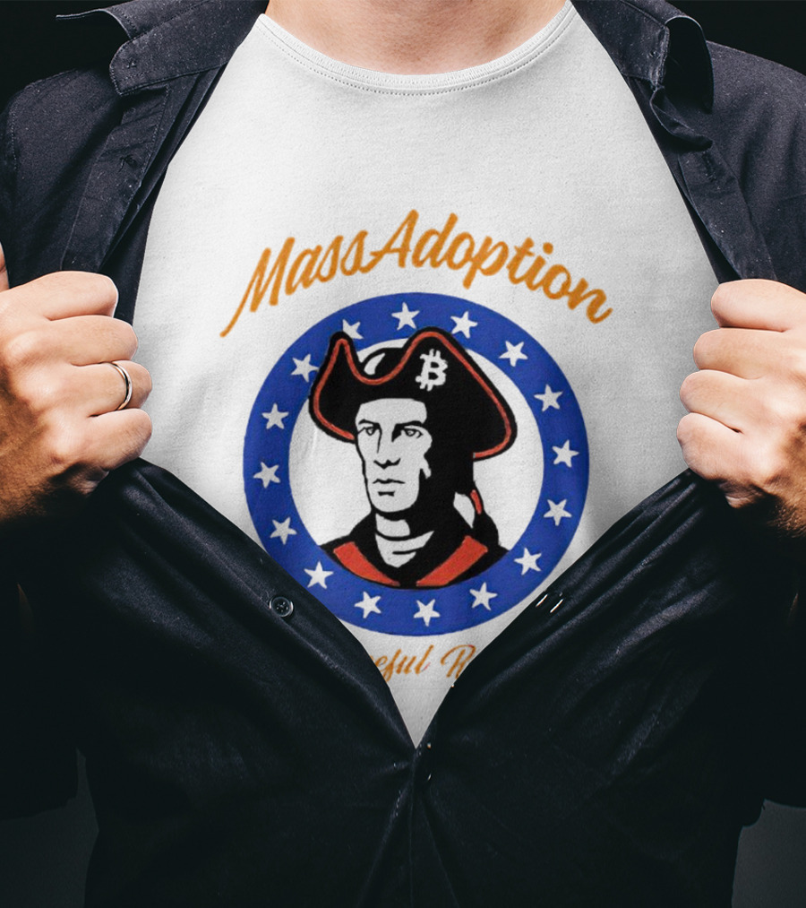 MassAdoption A Peaceful Revolution Bitcoin Colonial Figure In Blue Star Circle T-Shirt