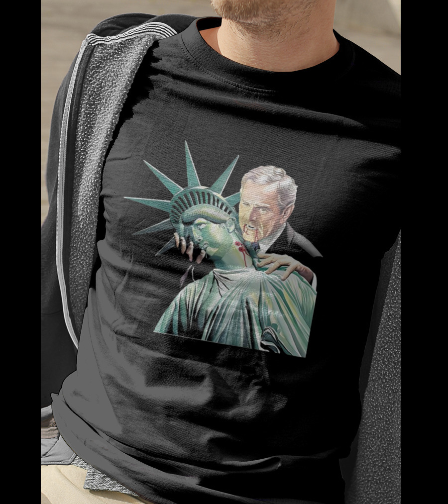 George Bush As Vampire Biting Statue Of Liberty T-Shirt