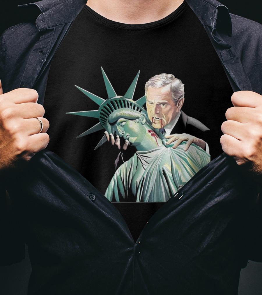 George Bush As Vampire Biting Statue Of Liberty T-Shirt