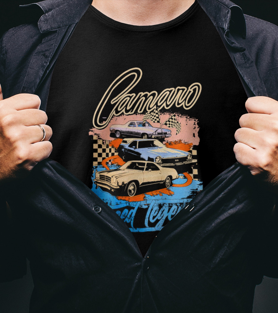 Camaro Speed Legend Vintage Racing Cars Checkered Flags T-Shirt