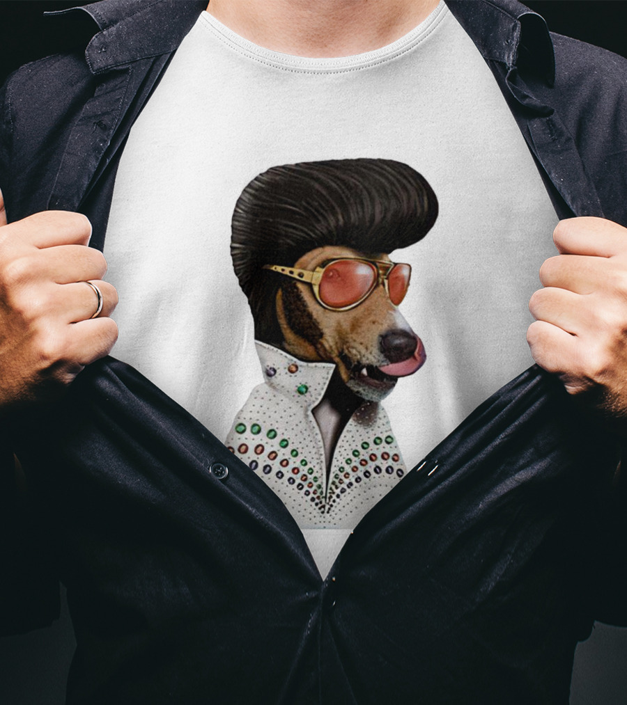 Elvis Dog Costume With Sunglasses And Rhinestone Jumpsuit T-Shirt