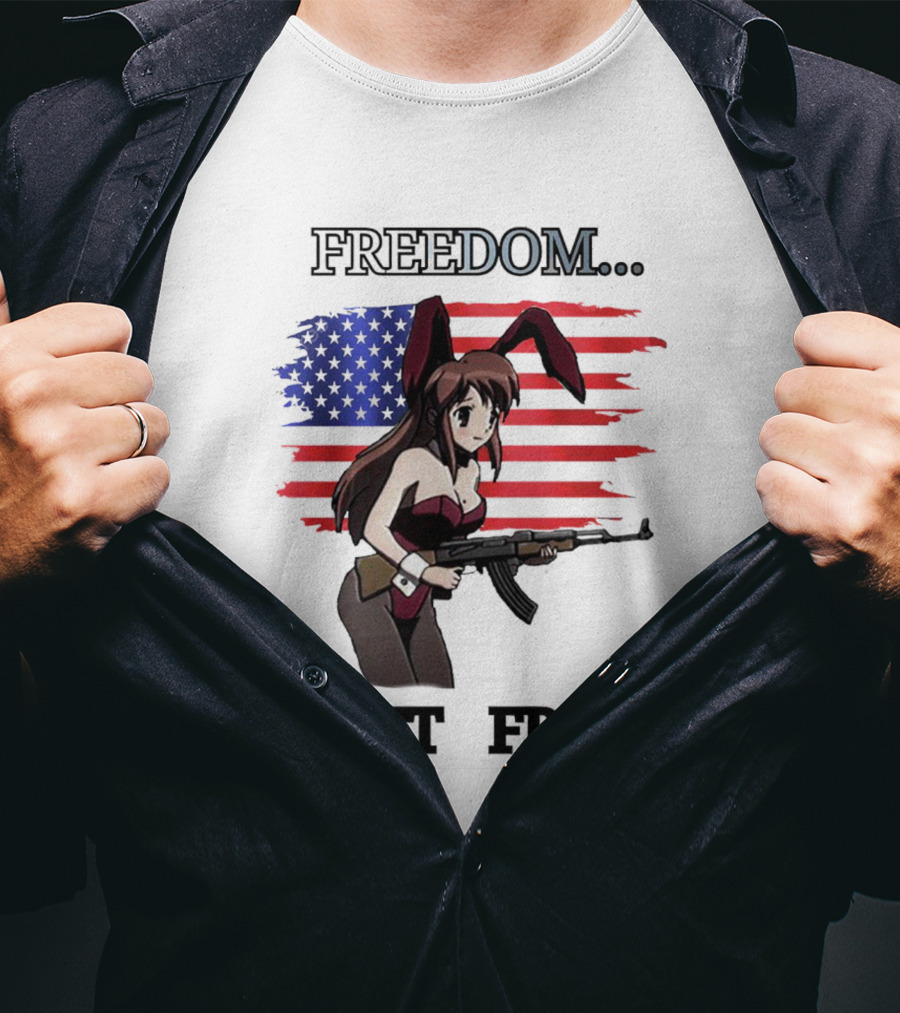 FREEDOM ISN'T FREE Bunny Girl With Gun And American Flag T-Shirt