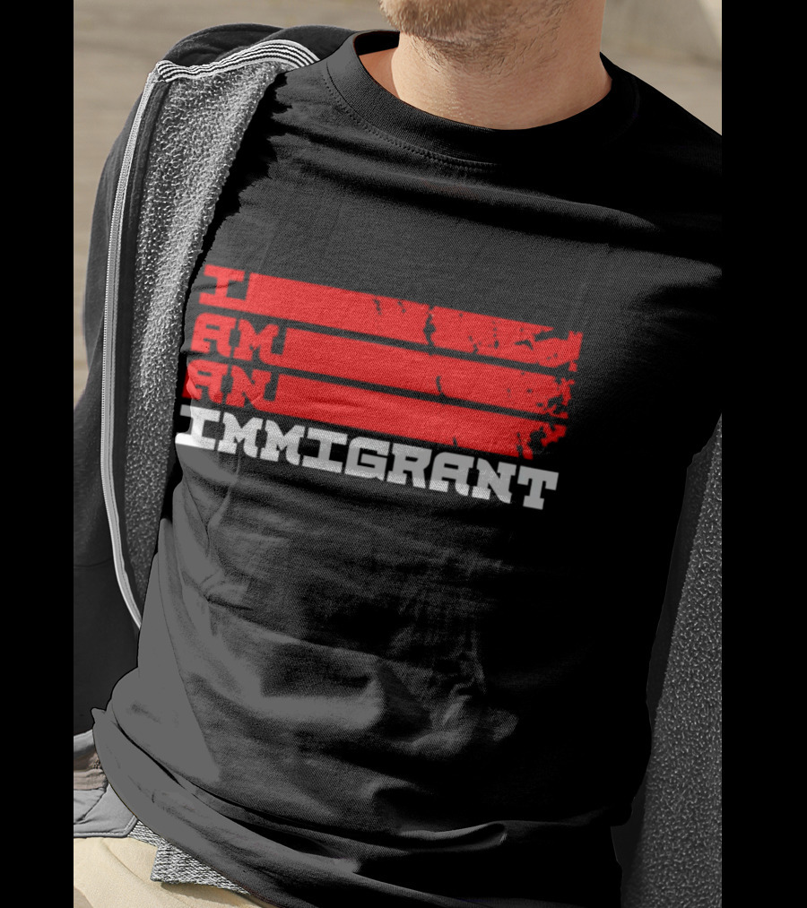 I Am An Immigrant Bold Red Stripes Empowerment T-Shirt