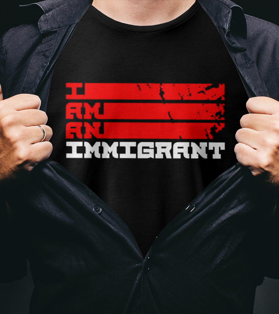 I Am An Immigrant Bold Red Stripes Empowerment T-Shirt