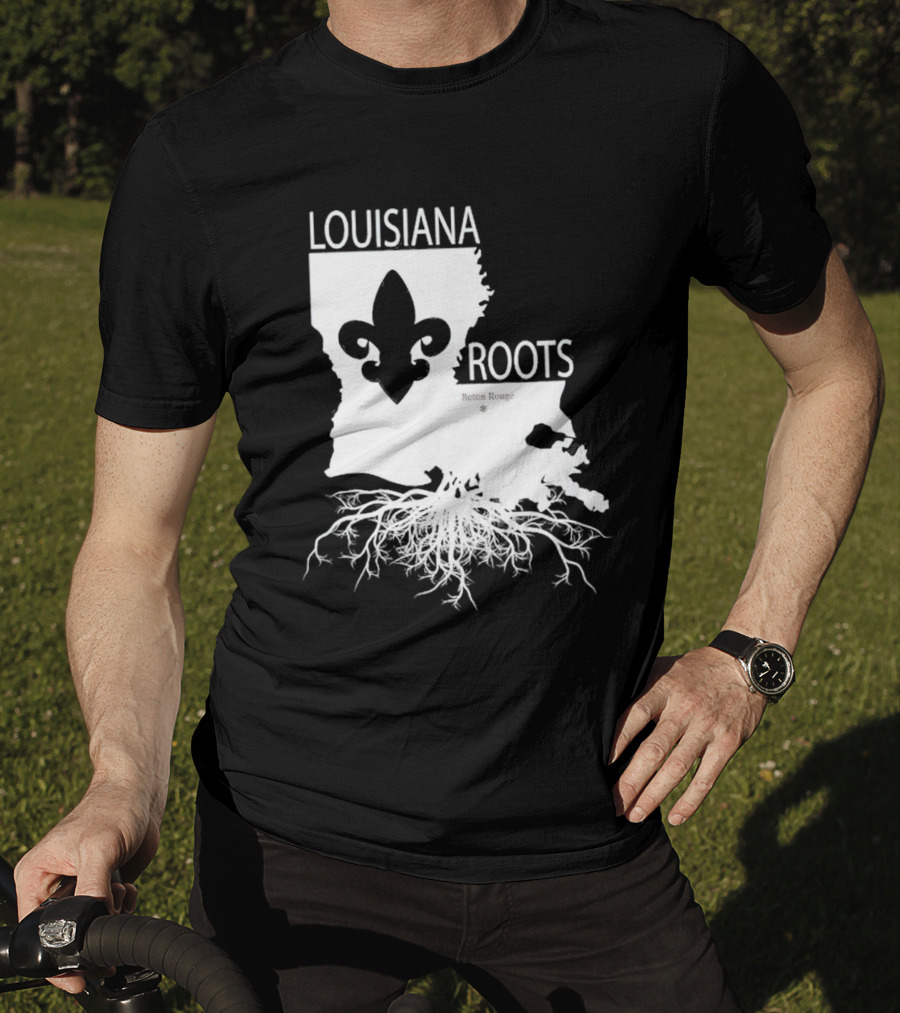 Louisiana Roots Baton Rouge Fleur-de-Lis Map And Roots T-Shirt