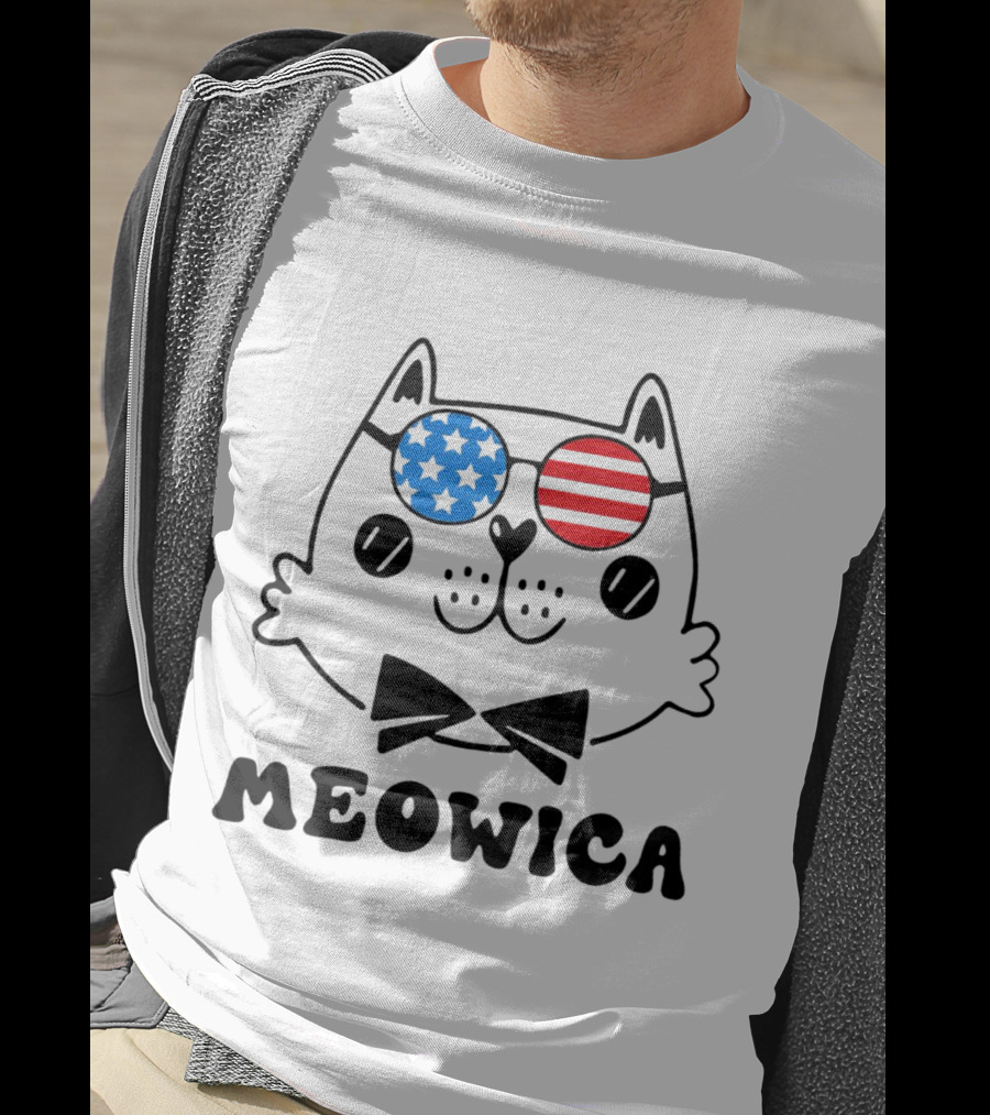 Meowica America Cat In Patriotic Star And Stripe Sunglasses T-Shirt
