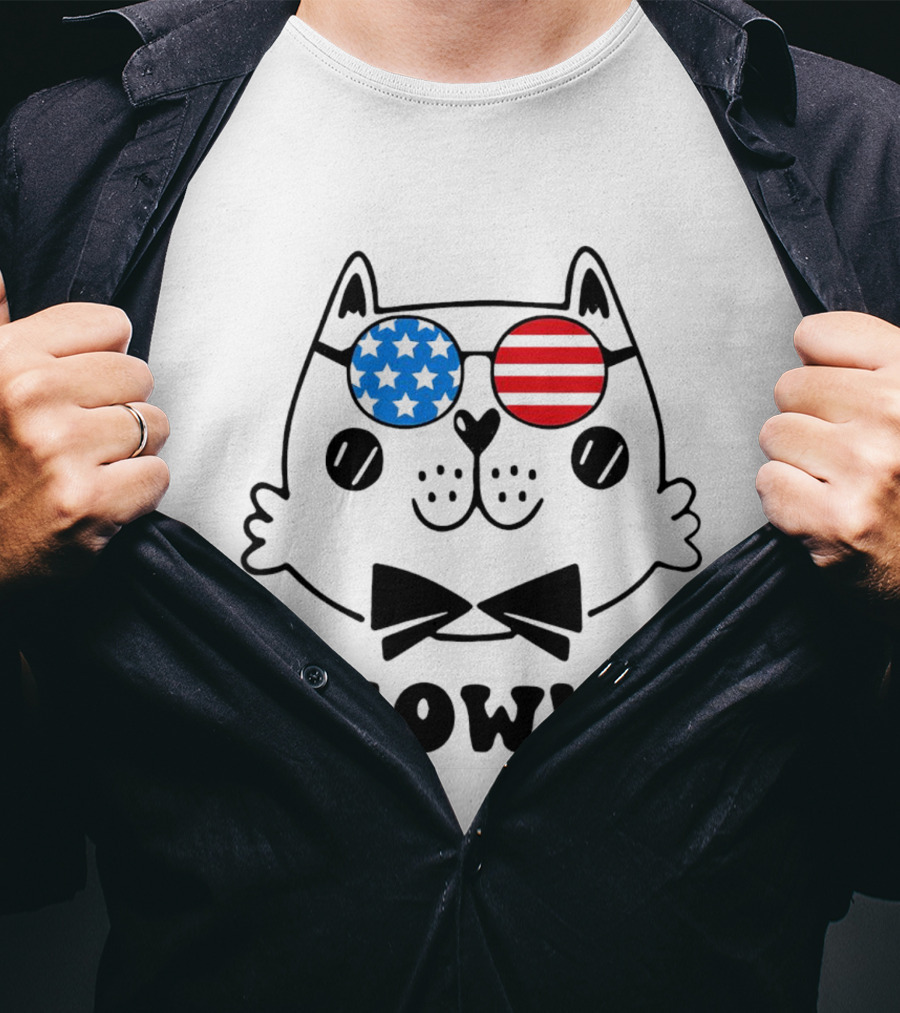 Meowica America Cat In Patriotic Star And Stripe Sunglasses T-Shirt