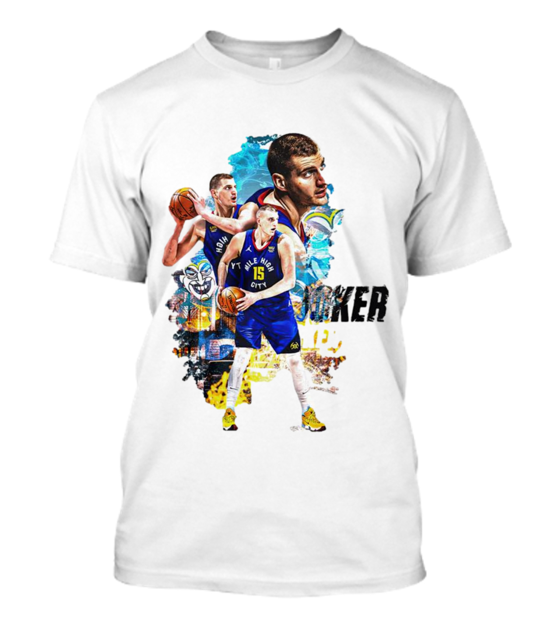 Nikola Jokic Joker Denver Basketball Player Dynamic Collage T-Shirt