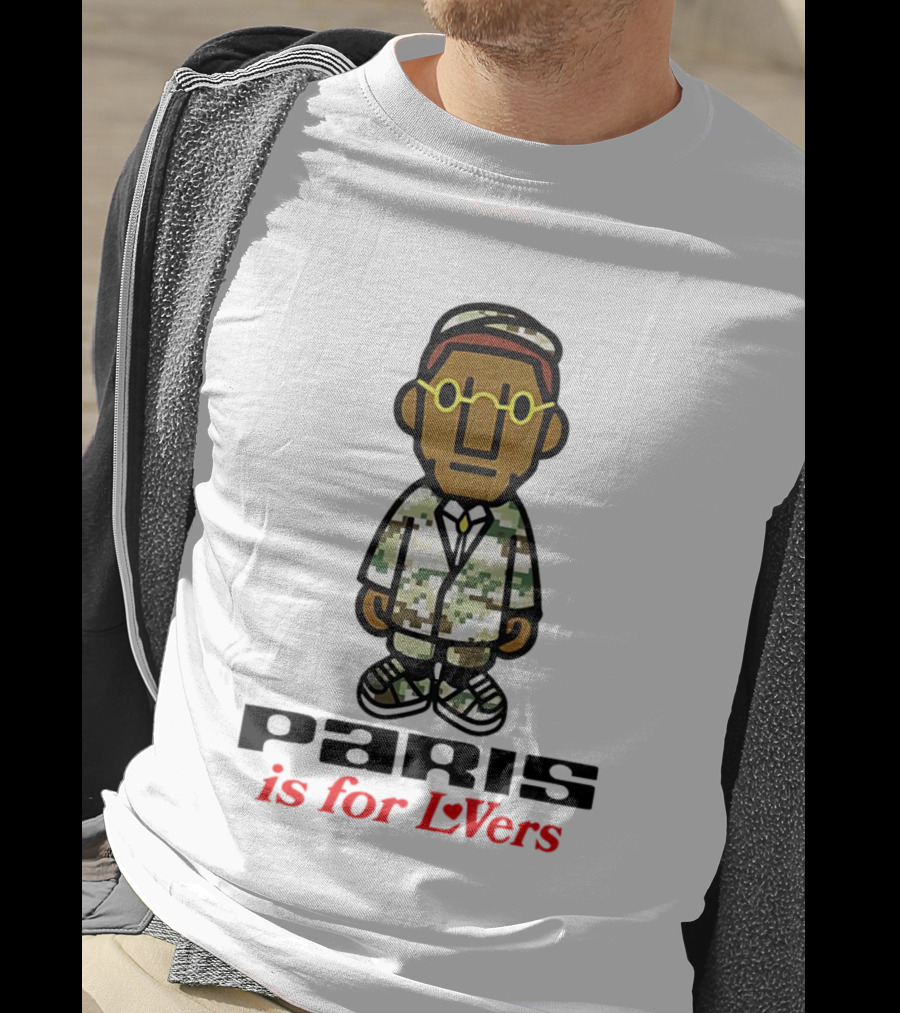 Paris Is For Lovers Cartoon Character In Camo Outfit With Glasses T-Shirt