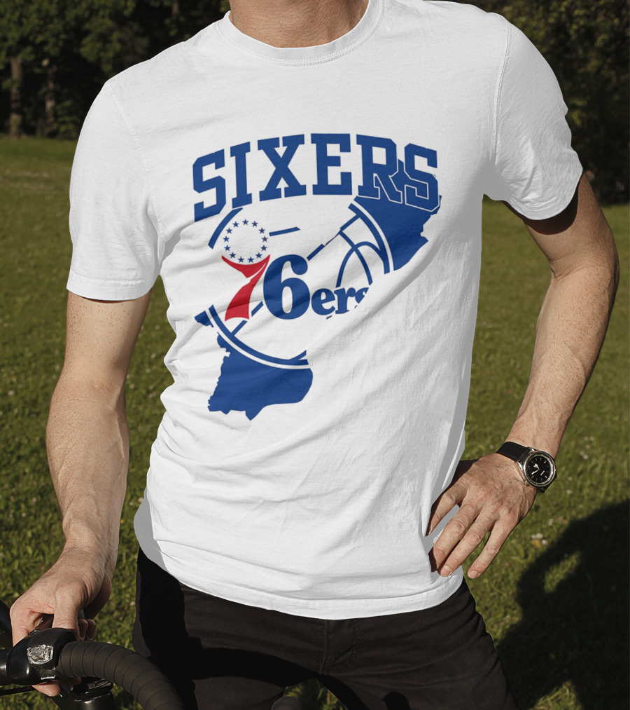 Philadelphia Sixers 76ers Map Basketball Pennsylvania Shape T-Shirt
