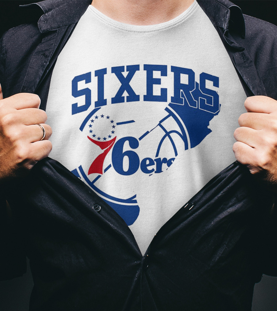 Philadelphia Sixers 76ers Map Basketball Pennsylvania Shape T-Shirt