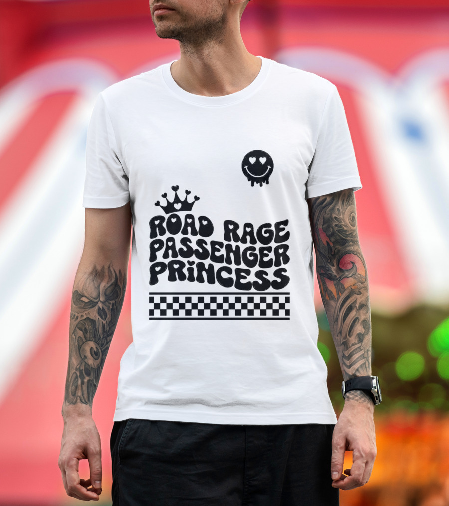 Road Rage Passenger Princess Crown Heart Smile Checkered T-Shirt