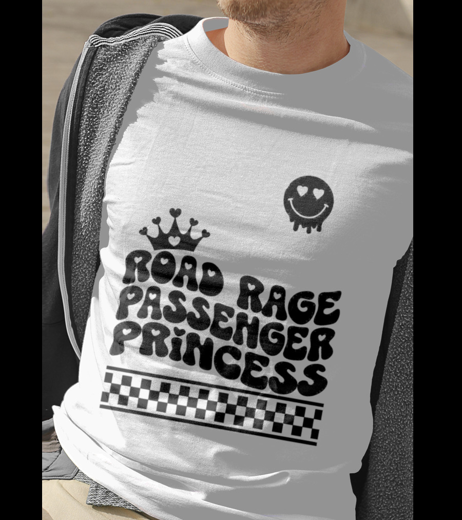 Road Rage Passenger Princess Crown Heart Smile Checkered T-Shirt