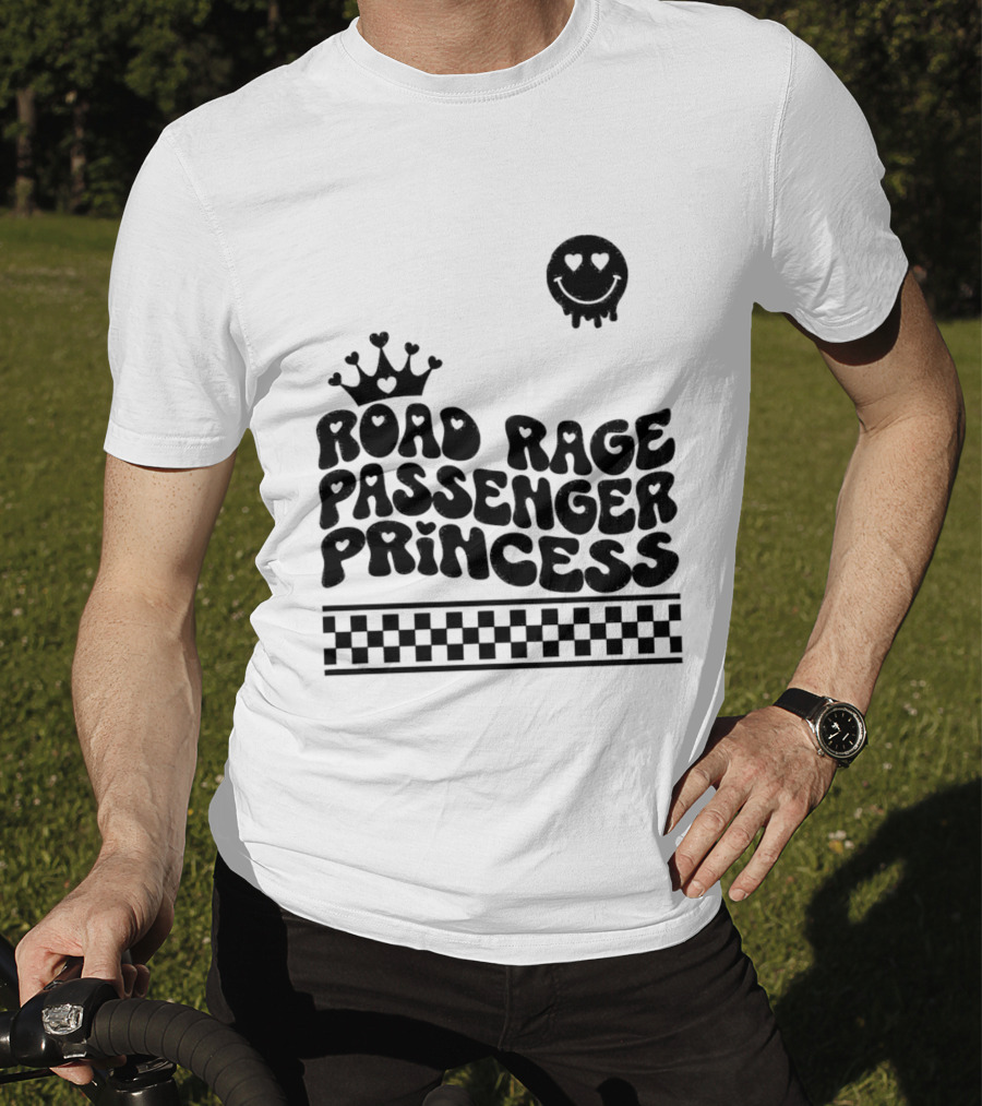 Road Rage Passenger Princess Crown Heart Smile Checkered T-Shirt