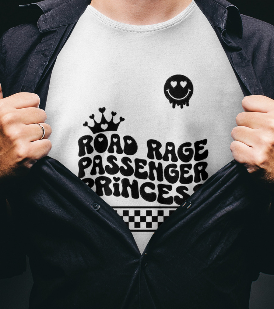 Road Rage Passenger Princess Crown Heart Smile Checkered T-Shirt