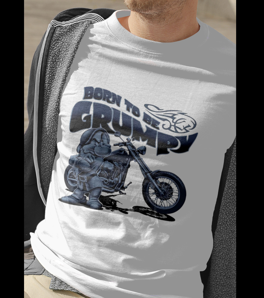 Born To Be Grumpy Motorcycle With Character And Chopper T-Shirt