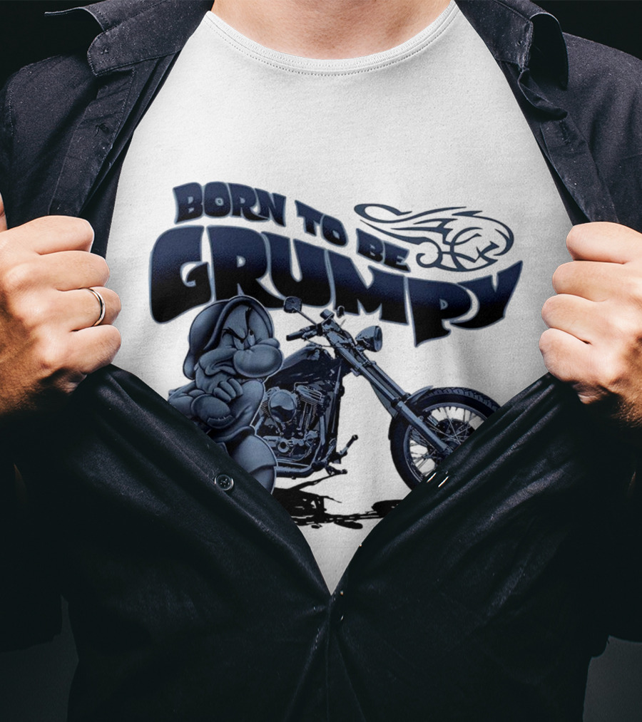 Born To Be Grumpy Motorcycle With Character And Chopper T-Shirt