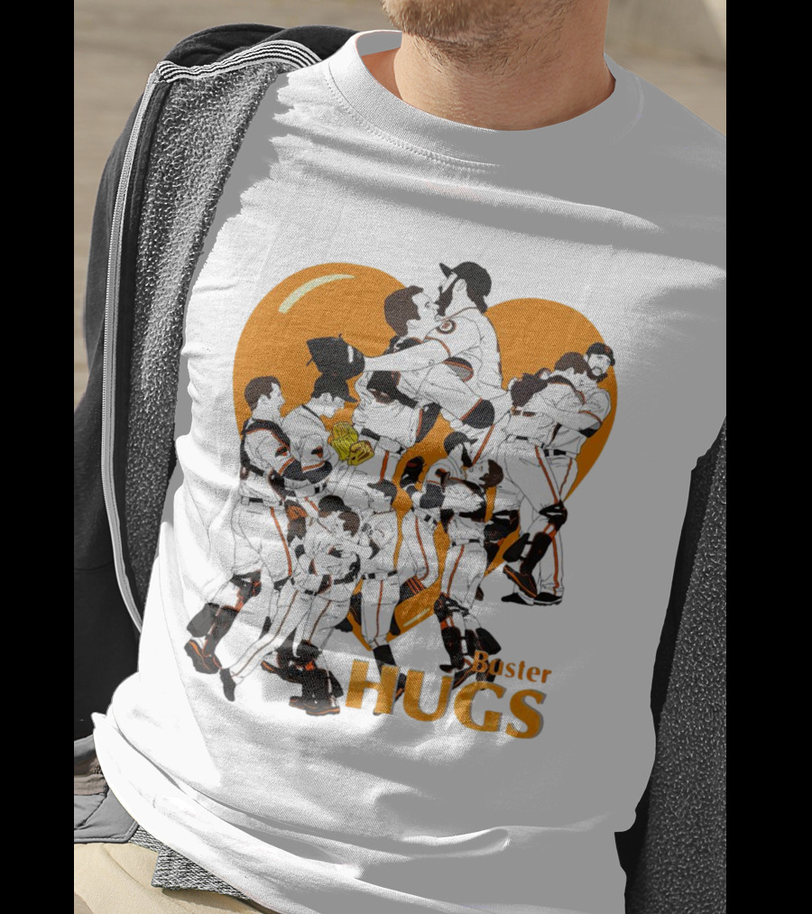 Buster Hugs San Francisco Giants Orange Heart Players Embrace T-Shirt