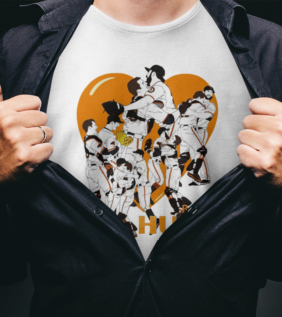Buster Hugs San Francisco Giants Orange Heart Players Embrace T-Shirt