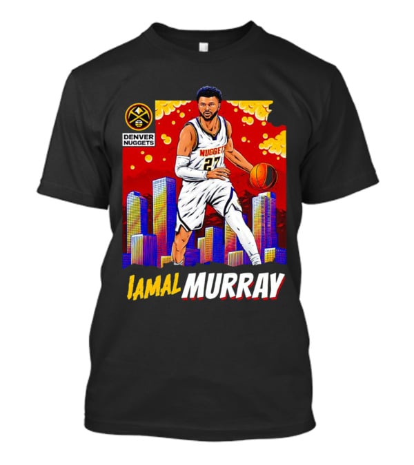 Denver Nuggets Jamal Murray Basketball Skyline Comic T-Shirt
