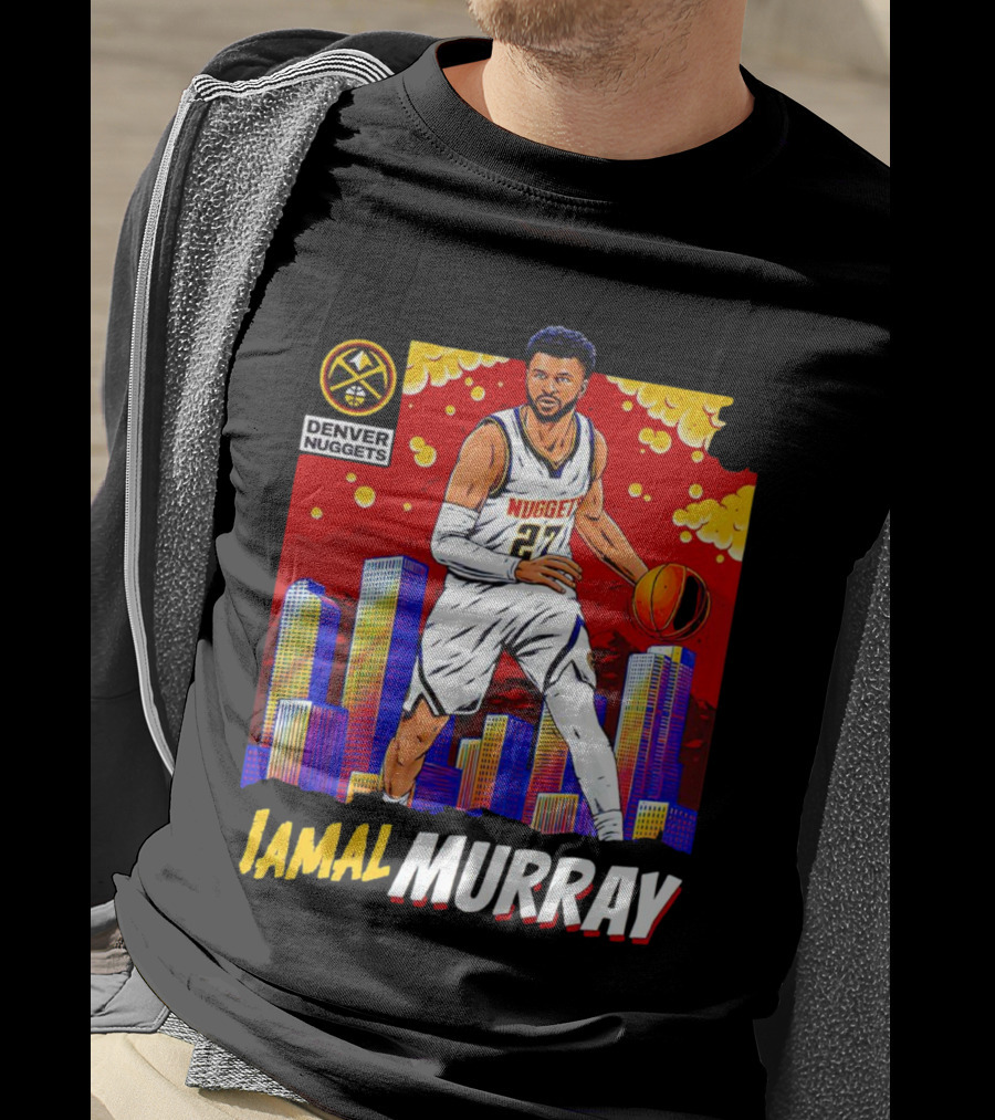 Denver Nuggets Jamal Murray Basketball Skyline Comic T-Shirt