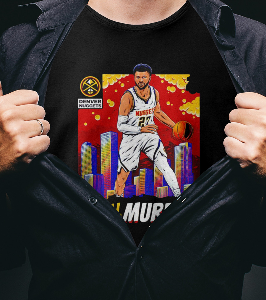 Denver Nuggets Jamal Murray Basketball Skyline Comic T-Shirt