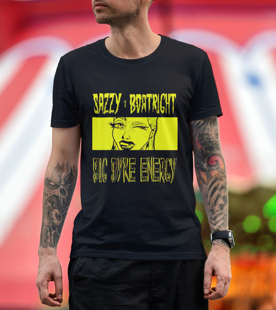 Sazzy Boatright Big Dyke Energy Winking Yellow Comic T-Shirt