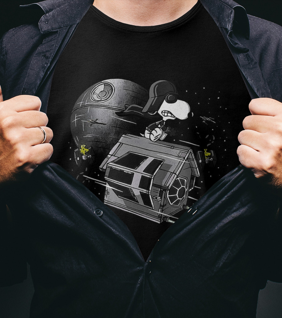Snoopy Dark Baron With Death Star Spaceship Adventures T-Shirt