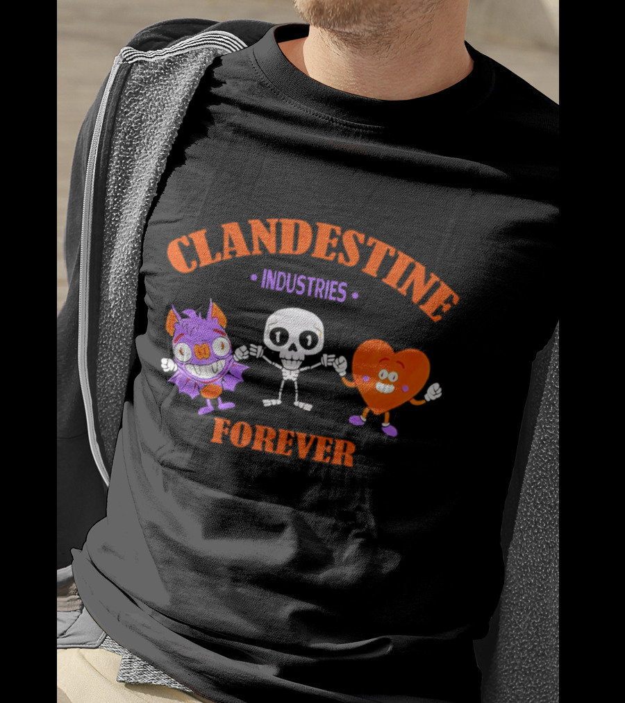 Clandestine Industries Forever Skeleton Bat Heart Characters T-Shirt