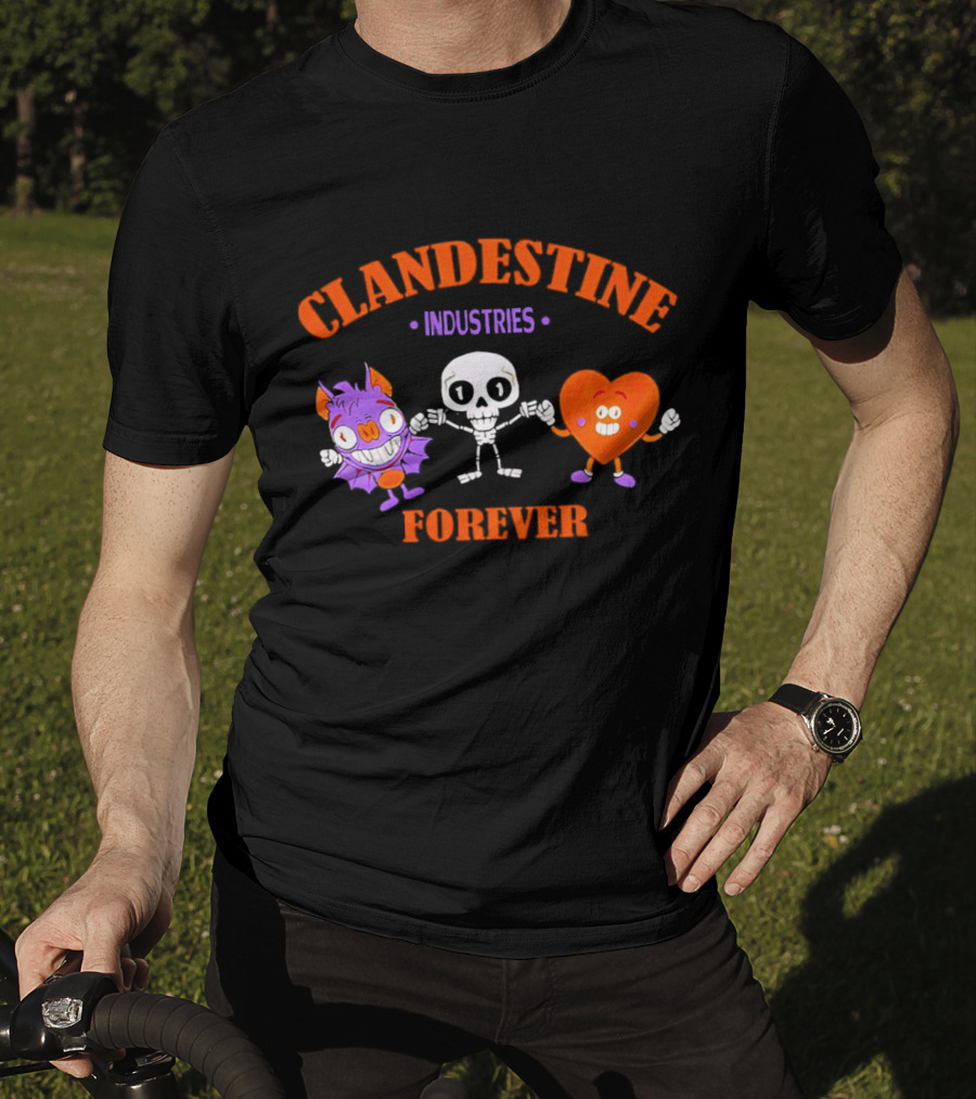 Clandestine Industries Forever Skeleton Bat Heart Characters T-Shirt
