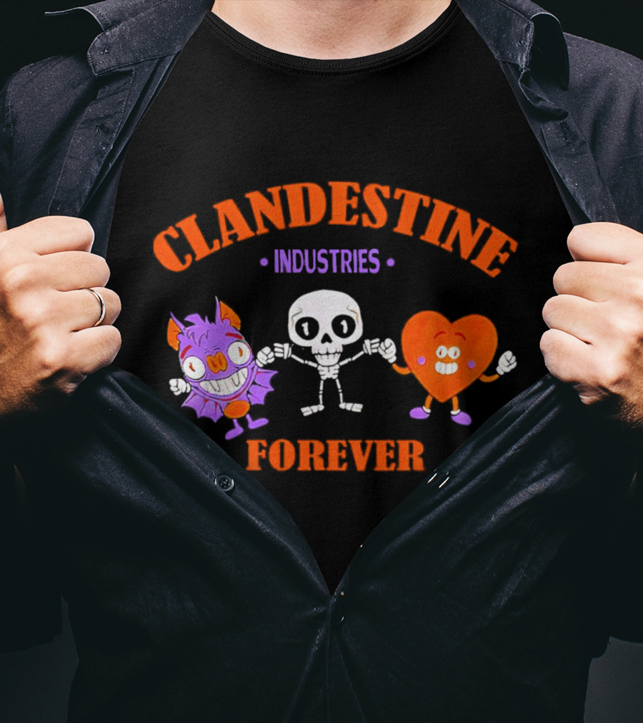 Clandestine Industries Forever Skeleton Bat Heart Characters T-Shirt