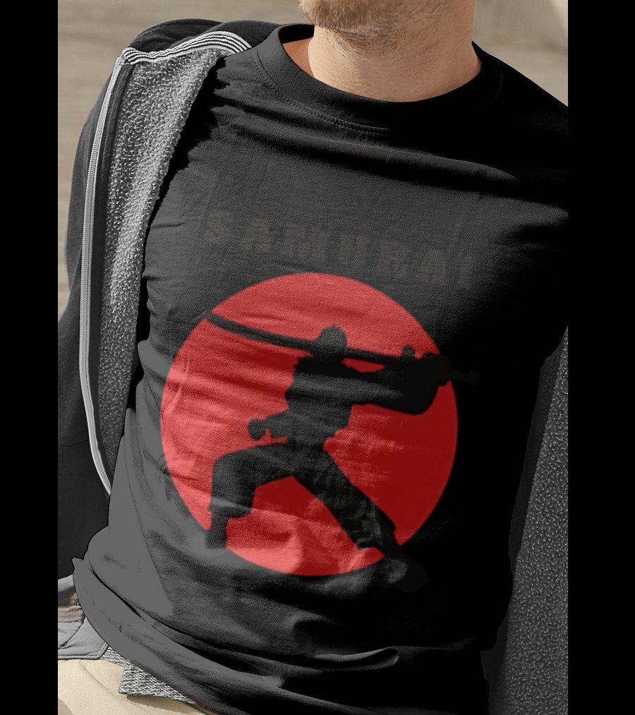 Samurai Silhouette With Red Sun Background T-Shirt