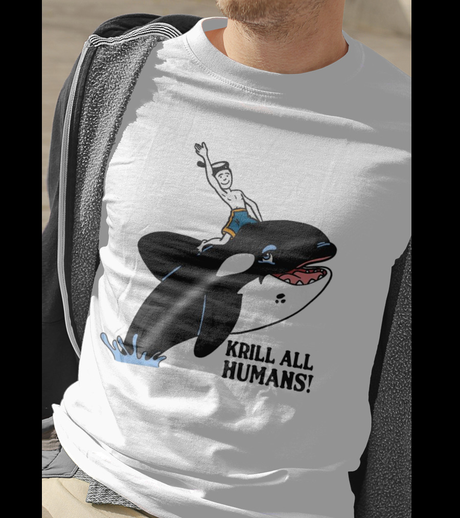 Krill All Humans Orca Rider Sailor Cartoon T-Shirt
