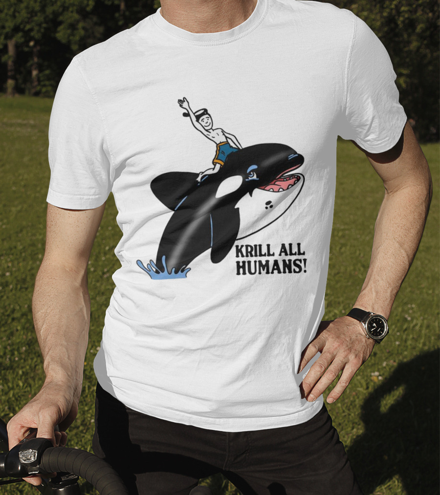 Krill All Humans Orca Rider Sailor Cartoon T-Shirt
